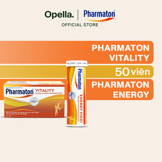 Bộ 1 Thực Phẩm Bảo Vệ Sức Khỏe Pharmaton Vitality Dạng Vỉ Hộp 50 Viên + Thực phẩm bảo vệ sức khỏe Pharmaton Energy Fizzi