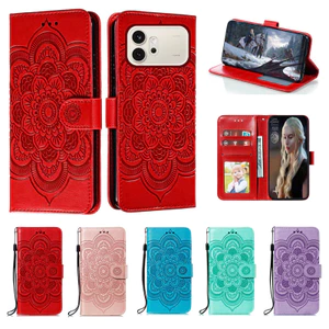 Emboss Hoa Da Ốp Lưng Điện Thoại Honor 600 5G Datura Ví Flip Book Case Cover Funda