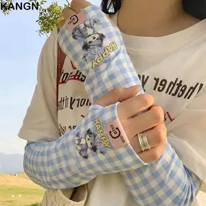 Tay áo đi xe đạp KANGN, Tay áo chống nắng cho nữ bằng lụa băng, In hình hoạt hình dễ thương Bảo vệ tia cực tím đa năng Tay băng mùa hè ngoài trời