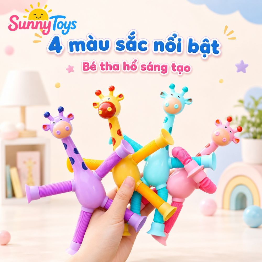 Bộ Hươu Cao Cổ Lò Xo 4 Con SunnyToys - Kéo Giãn, Phát Sáng LED Cho Bé Vui Chơi