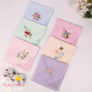 Khăn tay vuông TOPTOOLCX, Vải hoa thêu Cotton có thể tái sử dụng, Vải Hankies mềm thanh lịch dành cho nữ
