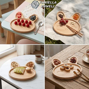 Khay Gỗ FANIELLAPOWELL, Đĩa Phục Vụ Không Burr Hoạt Hình Đáng Yêu, Gỗ Nhẹ Xung Quanh Cạnh Chống tràn Khay Dày Đáy Khay Tráng Miệng Sắp Xếp Lễ Hội