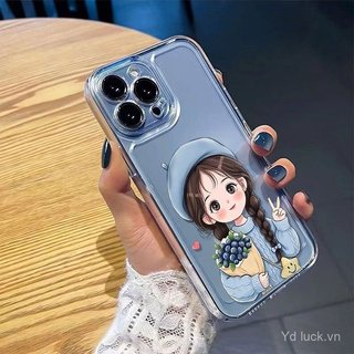 Ốp lưng dễ thương trong suốt Blue Hat Girl Thích hợp cho iPhone 17promax / 16 / 13promax / 15pro / 12plus / 14 / 11pro Vỏ điện thoại chống sốc