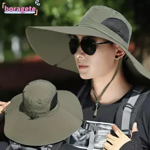 Mũ vành che nắng rộng BORAGETE, Mũ xô thoáng khí chống nắng UV, Vành lớn 15CM di động có thể gập lại Lưới ngư dân Mũ nam