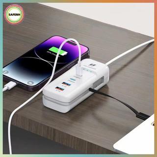 SAFENH 66W PD Sạc Nhanh Tường USB Sạc USB Hub Adapter 4 Cổng USB Type C EU Cắm Nối Dài Loại C Cáp Soet Ổ Cắm VN