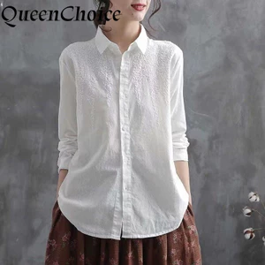 Áo Sơ Mi Nữ Cotton Màu Trắng Chắc Chắn Thời Trang Nữ Tay Dài Công Sở Nữ Làm Việc Rời Top Áo Sơ Mi
