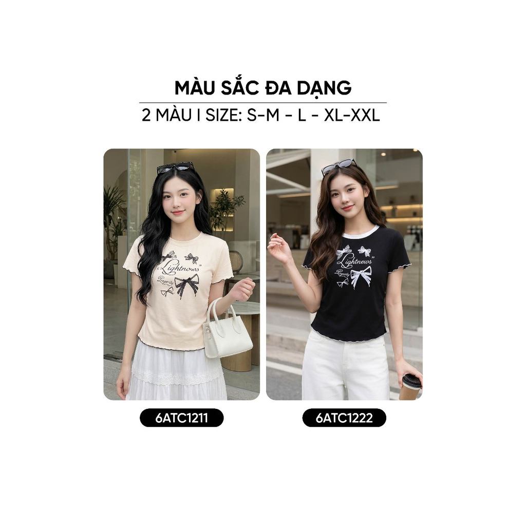 Áo thun nữ CARDINA chất liệu thun Zip tay cộc cổ tròn phối viền 6ATC12