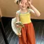 Bé gái (90-150) Phong cách kỳ nghỉ Dopamine Mùa hè Phong cách mới chấm bi + Quần thẳng thông thường
