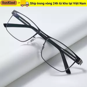 Kính đọc sách chống ánh sáng xanh SUNKISSD, Kính mắt vuông kim loại siêu nhẹ, Bảo vệ mắt di động Kính mắt quang học chặn màu xanh Kính mắt nam nữ