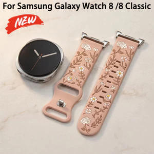 Dây đeo silicon khắc cho Samsung Galaxy Watch 8 44mm 40mm / 8 Dây đeo đồng hồ cổ điển 46mm Vòng đeo tay Correa