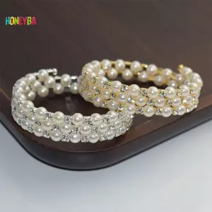 < Honeyba > Vòng tay ngọc trai giả pha lê thanh lịch Vòng tay ngọc trai co giãn nhiều lớp dành cho nữ Quà tặng trang sức cô dâu đẹp