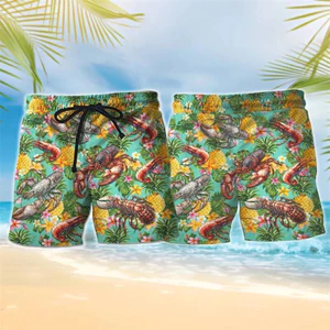 Họa tiết tôm hùm 3D In Unisex Kỳ nghỉ thời trang mùa hè Thoải mái Quần short đi biển thông thường