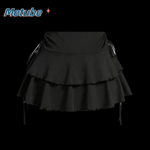 Váy ngắn METUBE, Váy chữ A lưng cao màu trơn, Váy Mini xếp ly ngọt ngào Slim Fit mùa hè