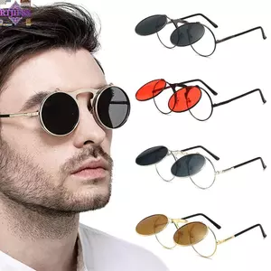 RTJIFSS Steampunk Kính râm, Kính râm lật tròn tròn, Kính trang phục bảo vệ UV400 cổ điển dành cho nữ và nam giới
