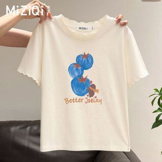 [Miziqi] Áo thun ngắn tay cổ tròn in họa tiết mềm mại dành cho nữ mùa hè