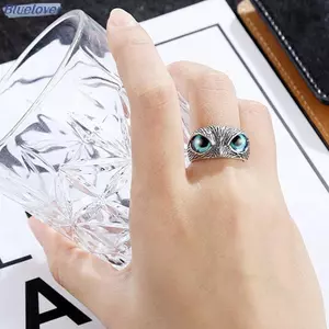 Bluelover Vintage Động Vật Mở Có Thể Điều Chỉnh Mắt Xanh Cú Nhẫn Nam Nữ Trang Sức Dự Tiệc Quà Tặng Mới