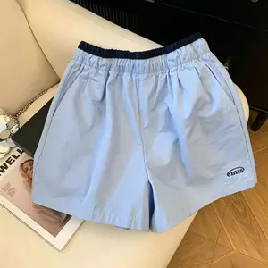 Mùa hè Phong cách mới (100-170) Quần short in chữ đơn giản màu xanh nhạt dáng rộng