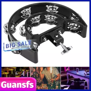 Guansfs Bán Nguyệt Hi Hat Tambourine với Giá Gắn Đôi Hàng Jingles Chuông Tay Bộ Gõ cho Bộ Trống và Biểu Diễn Trực Tiếp