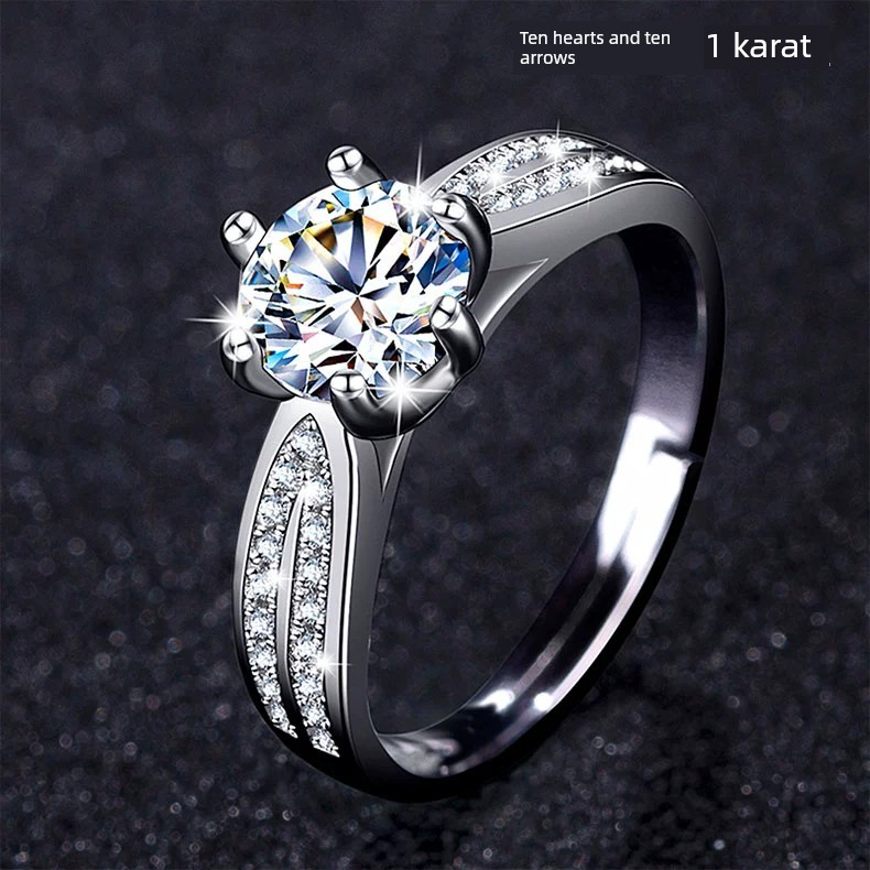 nhẫn đôi nam nữ nhẫn đôi Moissanite Sáu Móng Vuốt Một Carat Sterling Mạ Bạc 18K Nhẫn Bạch Kim Nữ Kim Cương Nam Cưới Cầu Hôn Cặp Đôi