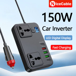 150W Sạc Nhanh Xe Biến Tần Hiển Thị Kỹ Thuật Số Thời Gian Thực 2 Ổ Cắm Điện + 3 Cổng USB 2 Loại C Cổng Sạc Xe Hơi Đa Năng Adapter