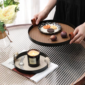 Hiện Đại Tối Giản Kết Cấu Dệt Sang Trọng Tròn Khay Bảo Quản Nhà Phòng Ngủ Nước Hoa Mỹ Phẩm Hương Liệu Trang Sức Tổ Chức