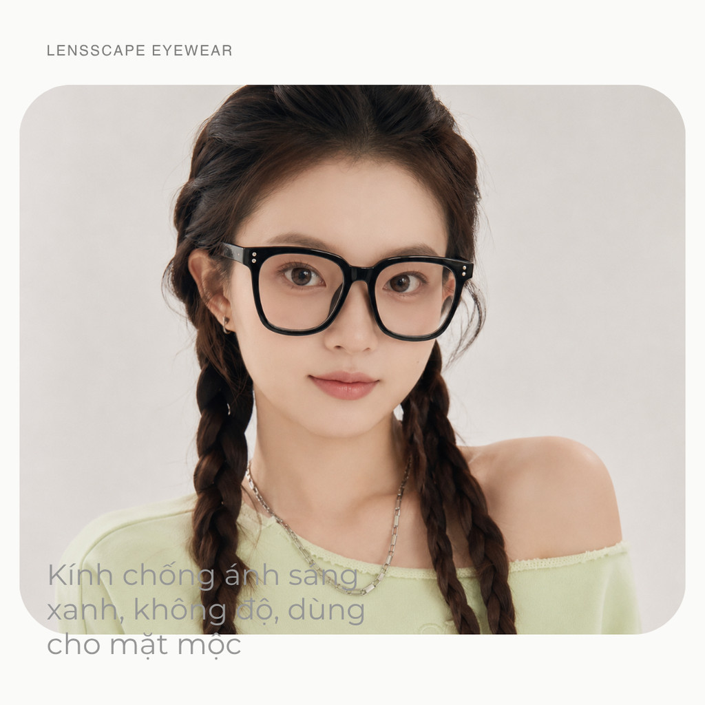 Kính chống ánh sáng xanh dáng vuông bản lớn gọng TR90 – không độ, đeo hằng ngày, unisex