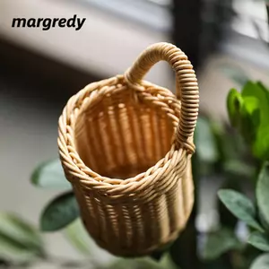MARGREDY Giả Đĩa Trái Cây Mây, Retro Dệt Đa Năng Lưu Trữ Mây Dệt Khay Trà, Đa Kiểu Đồ Ăn Nhẹ Dã Ngoại Giỏ Đựng Đồ Lót Hoa Kẹo Cưới