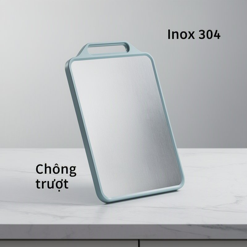 Thớt Inox 304 Nhựa PP Hai Mặt Kháng Khuẩn Chống Trượt Chống Mốc Rãnh Tách Sống Chín