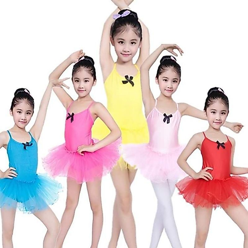 Váy bale một màu phối nơ đen xinh xắn cho bé, váy tập múa cho bé hàng có sẵn các size L, XL, XXL, XXXL, XXXXL
