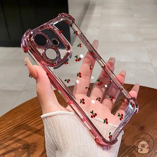 Tương Thích Cho iPhone 14 Plus 13 12 Mini 11 Pro Max Ốp Điện Thoại Dễ Thương Đỏ Anh Đào Trái Cây Mạ Đơn Giản Chống Rơi Chống Sốc Trong Suốt Vỏ Mềm Trong Suốt