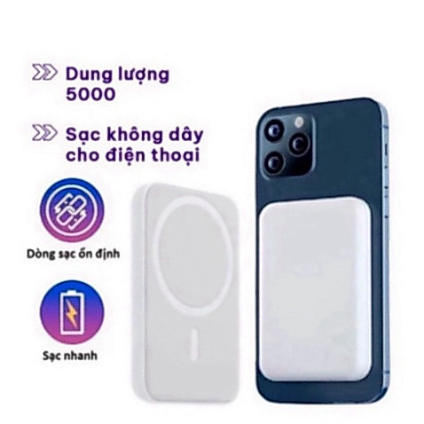 Pin Sạc Dự Phòng Không Dây 5000mAh ​Mini Có Nam Châm Tự Động Cho iPhone,android new
