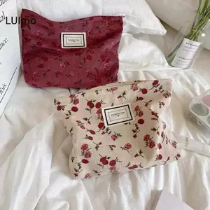 LUImo Corduroy Túi Đựng Mỹ Phẩm Lớn Hàn Quốc, Clutch Cầm Tay Nữ, Hộp Đựng Đồ Vệ Sinh Cá Nhân Xinh Xắn SBS