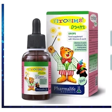( Date 2028 ) Fitobimbi D3+K2 bổ sung Vitamin D3 và Vitamin K2.giúp hỗ trợ hấp thu canxi, hỗ trợ xương,răng,còi xương