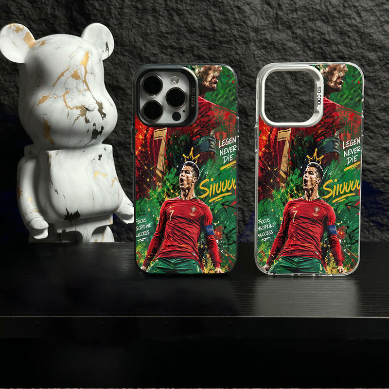 Ốp lưng iPhone Ronaldo No. 7 phủ kim loại hoa văn IMD iP 17 16 15 14 13 12 11 Pro Max Plus X Max 7 8 Plus Air