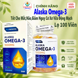 Dầu Cá Alaska Omega-3 1000mg của Meracine Tốt Cho Mắt,Não,Giảm Nguy Cơ Xơ Vữa Động Mạch- Lọ 100 Viên