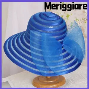 Mũ lưới MERIGGIARE Organza, Mũ tiệc trà vành rộng thoáng khí, Thiết kế nơ lớn thời trang Mũ chống nắng Tiệc trà