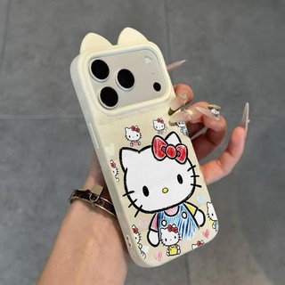 Ốp lưng tai mèo áo lông vũ Hello Kitty vẽ tay đầy nền hot thích iPhone 16/17 Pro Max/15 Pro Max/14/13/12/11/X/XS Max
