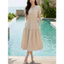 Đầm maxi nữ CARDINA chất liệu linen tay cộc cổ V phối dây cúc dừa 6VXM05