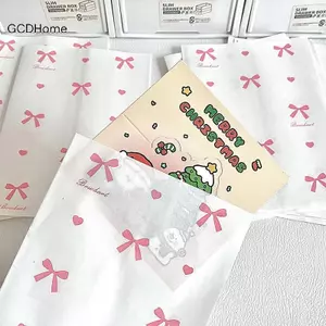 GCDHome 50 Chiếc Màu Hồng Nơ Trái Tim Túi Giấy 12 × 17cm Thẻ Ảnh Dễ Thương Trang Sức Paaging Cho Thủ Công Thủ Công Gói Quà Túi Bảo Quản HOT