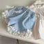 Bé gái (90-140) Quần short Denim nơ ngọc trai mùa hè phong cách Hàn Quốc Quần ren mỏng phong cách phương Tây