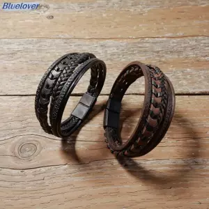 Bluelover Hợp Thời Trang Nam Phụ Kiện Hợp Kim Từ Bule Nhiều Lớp Retro Dây Da Bện Vòng Tay Vòng Tay Thời Trang Trang Trang Phục Mới