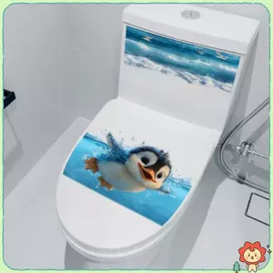 Không Hư Tổn Bề Mặt Chim Cánh Cụt Dễ Thương Nhà Vệ Sinh Stier Tự Dính Sóng Đại Dương Chống Thấm Nước Có Thể Tháo Rời Cho Phòng Tắm Nắp Bồn Cầu & Bể