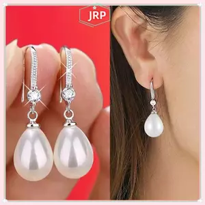 JRP Trang Sức Cho Nữ Giọt Nước Ngọc Trai Bông Tai Nữ Đỏ Trắng Tròn Ngọc Trai Hình Bầu Dục Bông Tai Cưới Đính Hôn Lễ Tình Nhân Quà Tặng JRP