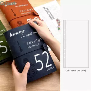 Chất kết dính thử thách tiết kiệm 52 tuần GREAT, Chất kết dính tiết kiệm da A5, 6 lỗ ngộ nghĩnh với phong bì tiền mặt Sổ ngân sách có thể tái sử dụng
