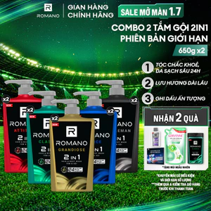 Combo 2 Tắm gội cho nam 2 trong 1 Romano Attitude/Gentleman/Force/Classic 2in1 (650g x 2)