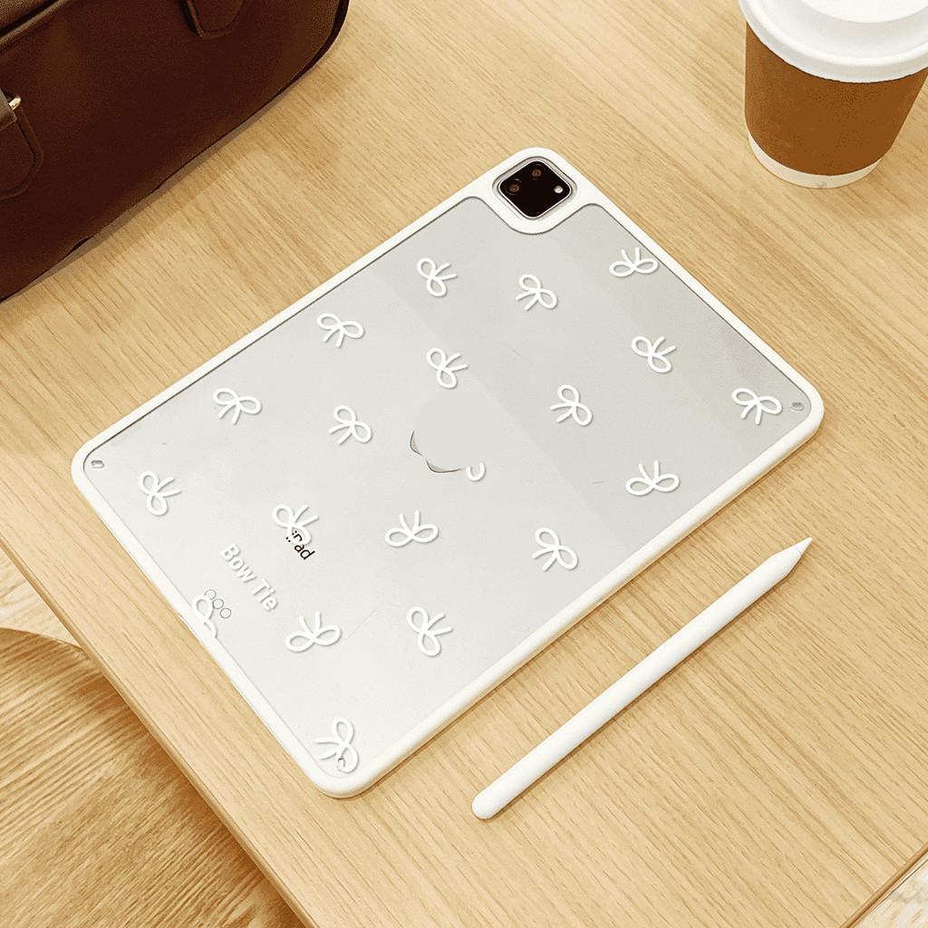 Vỏ Tranh Acrylic Cứng Nơ Trắng Dành Cho Mini6 Mini7 A17Pro IPad 5 6 7 8 9 10 11 A16 Air 2 3 4 5 6 Air 11 M2 M3 Pro10.5 Pro11 2018 2020 2021 2022 M4 Pro13 2024 2025