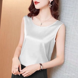 Áo Ba Lỗ Không Tay Cổ Tròn Màu Trắng Cho Nữ, Phù Hợp Mặc Mùa Hè