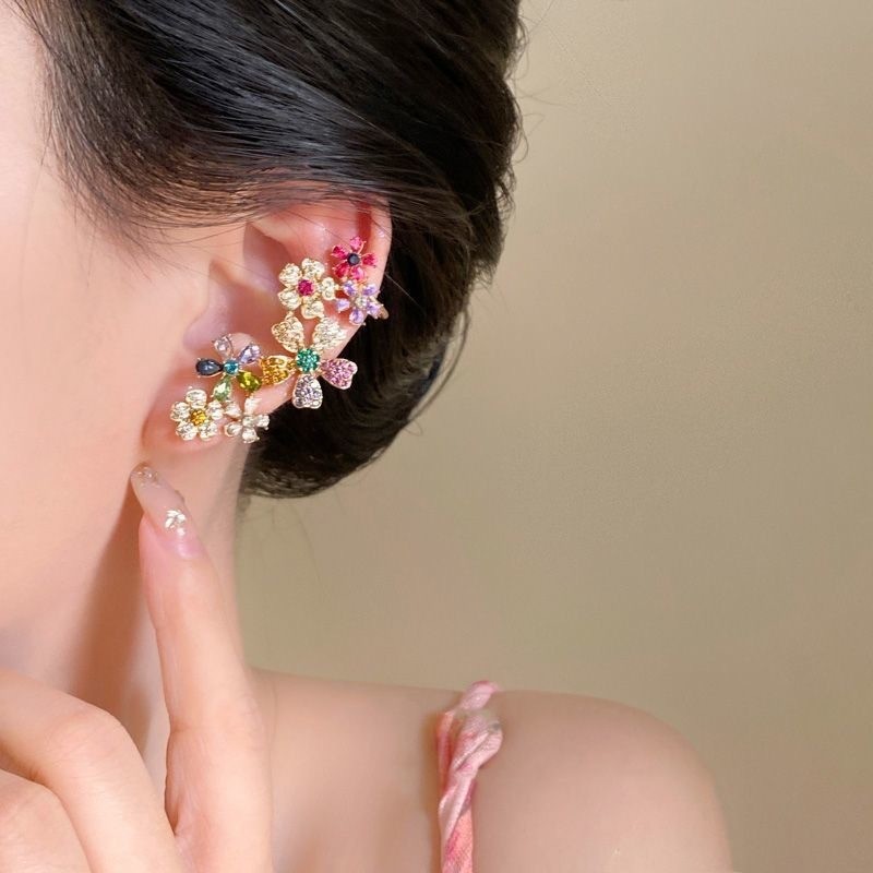 Đinh tán tai hoa chặn màu Dopamine dành cho nữ, thiết kế sang trọng với kẹp xương tai phóng đại độc đáo
