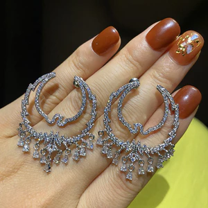 Bông tai tua rua Zircon sang trọng thời trang Hàn Quốc Bán buôn
