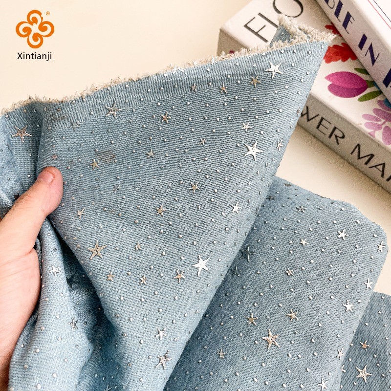 Ngôi sao năm cánh kim cương trên vải denim, tiện lợi cho DIY quần áo và hành lý - 0.5m